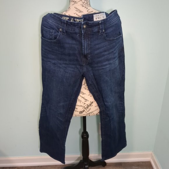 TK Axel Jeans Mens 36x30 Slim Boot Cut Denim Stretch Dark Wash - Picture 1 of 4